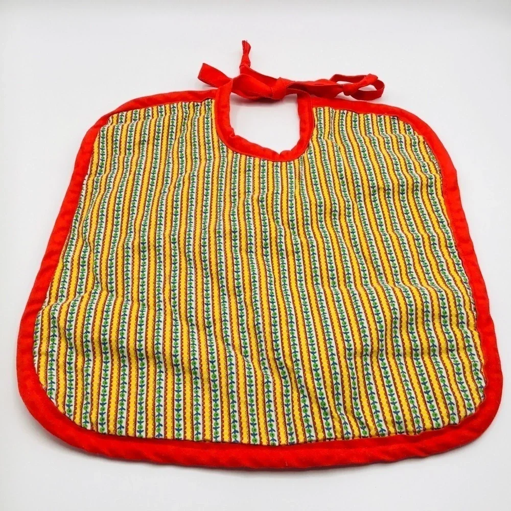 Vintage Handmade Baby Bib Quilted Floral Heart Cottage Little House Floral